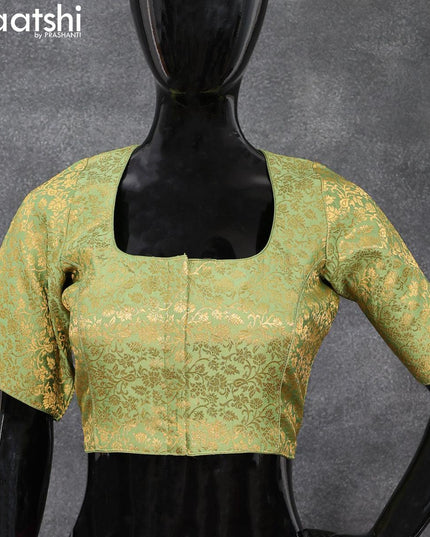 Readymade brocade blouse pista green with allover floral zari weaves and back knot - {{ collection.title }} by Prashanti Sarees