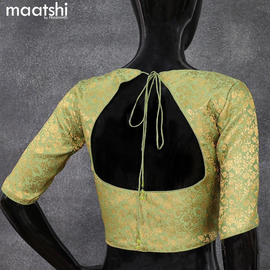 Readymade brocade blouse pista green with allover floral zari weaves and back knot - {{ collection.title }} by Prashanti Sarees