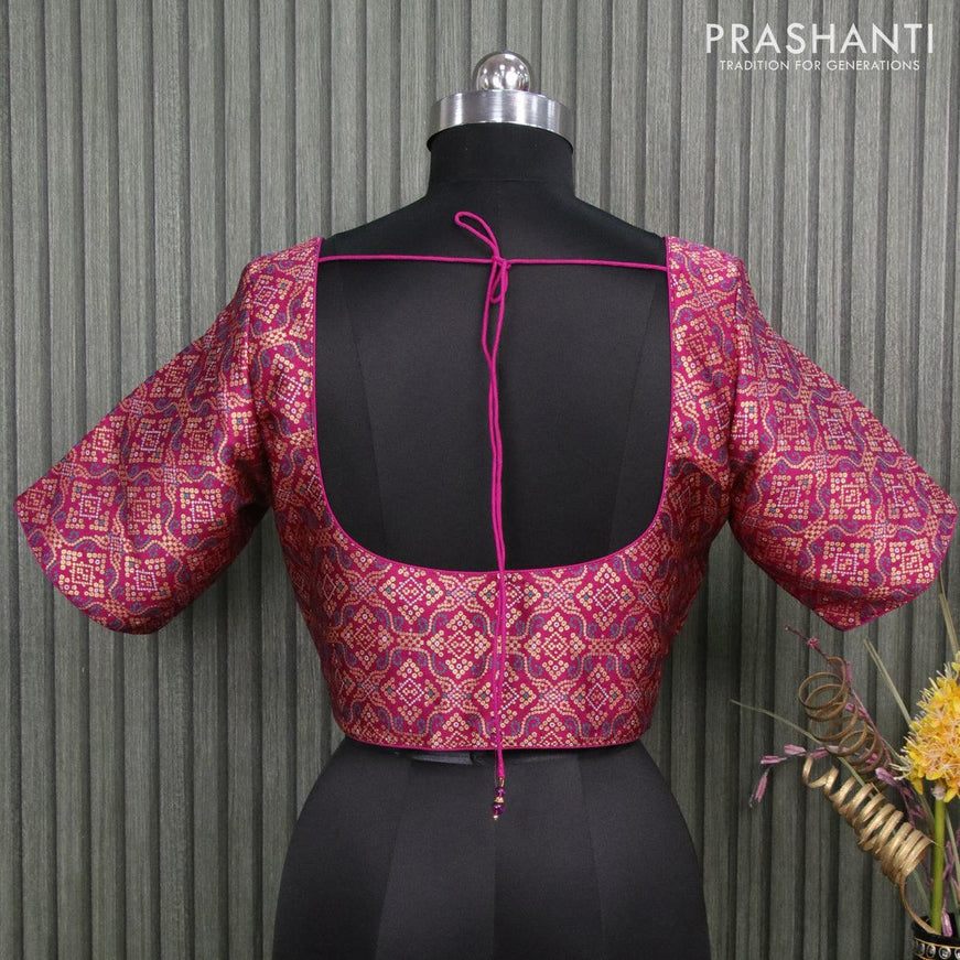 Readymade brocade blouse purple with allover bandhani prints and back knot - {{ collection.title }} by Prashanti Sarees