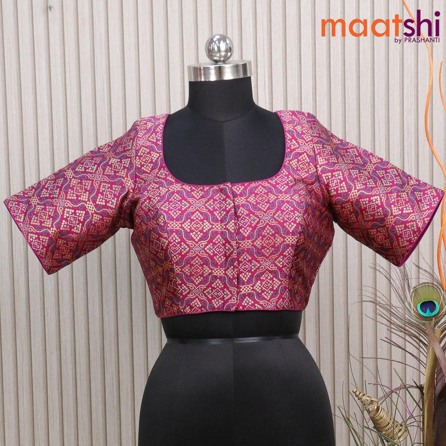 Readymade brocade blouse purple with allover bandhani zari weaves and back knot - {{ collection.title }} by Prashanti Sarees