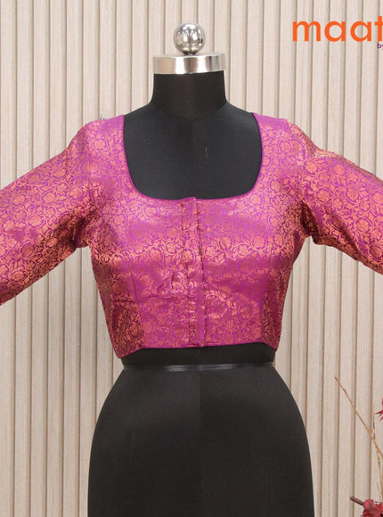 Readymade brocade blouse purple with allover copper zari floral weaves and back knot - {{ collection.title }} by Prashanti Sarees