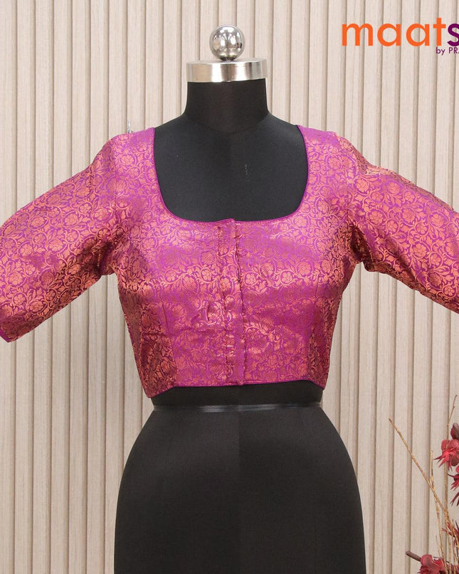 Readymade brocade blouse purple with allover copper zari floral weaves and back knot - {{ collection.title }} by Prashanti Sarees