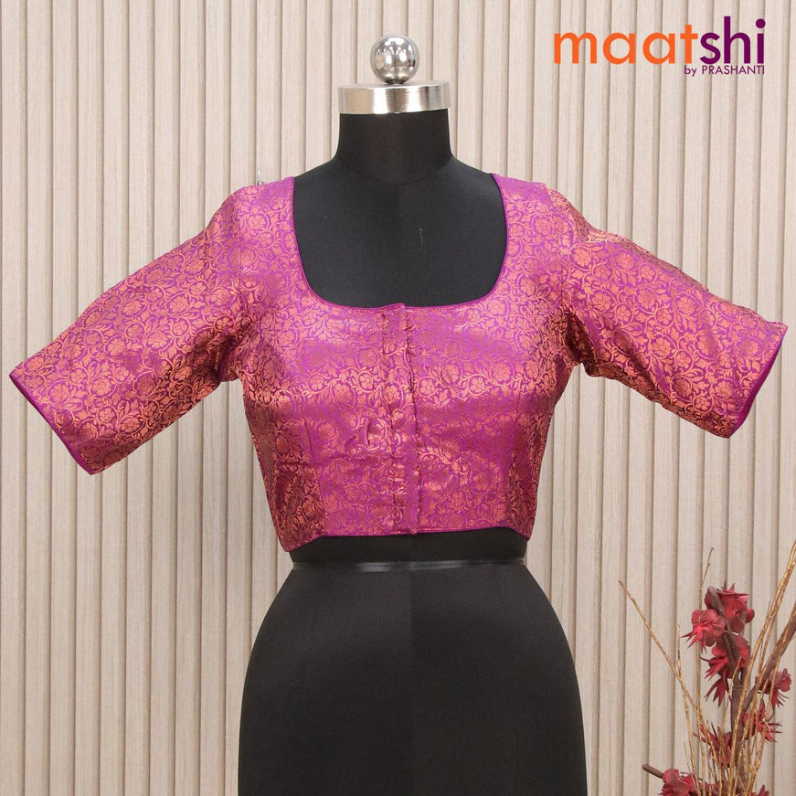 Readymade brocade blouse purple with allover copper zari floral weaves and back knot - {{ collection.title }} by Prashanti Sarees