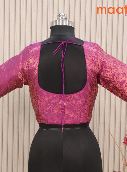 Readymade brocade blouse purple with allover copper zari floral weaves and back knot - {{ collection.title }} by Prashanti Sarees