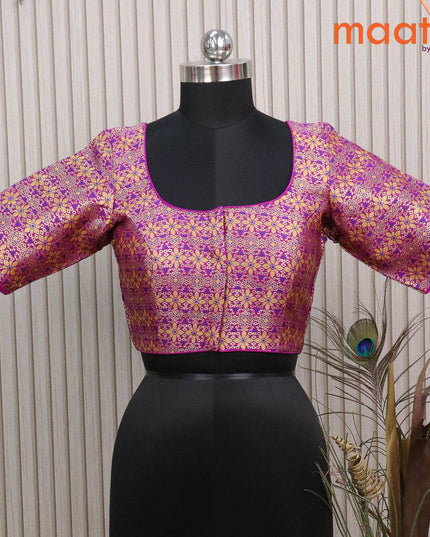 Readymade brocade blouse purple with allover floral zari weaves and back knot - {{ collection.title }} by Prashanti Sarees