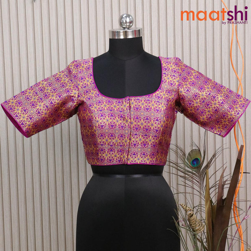 Readymade brocade blouse purple with allover floral zari weaves and back knot - {{ collection.title }} by Prashanti Sarees