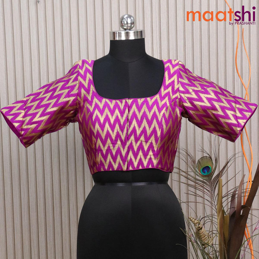 Readymade brocade blouse purple with allover ikat weaves and back knot - {{ collection.title }} by Prashanti Sarees
