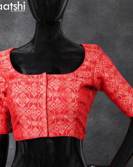 Readymade brocade blouse red with allover bandhani weaves and back knot - {{ collection.title }} by Prashanti Sarees