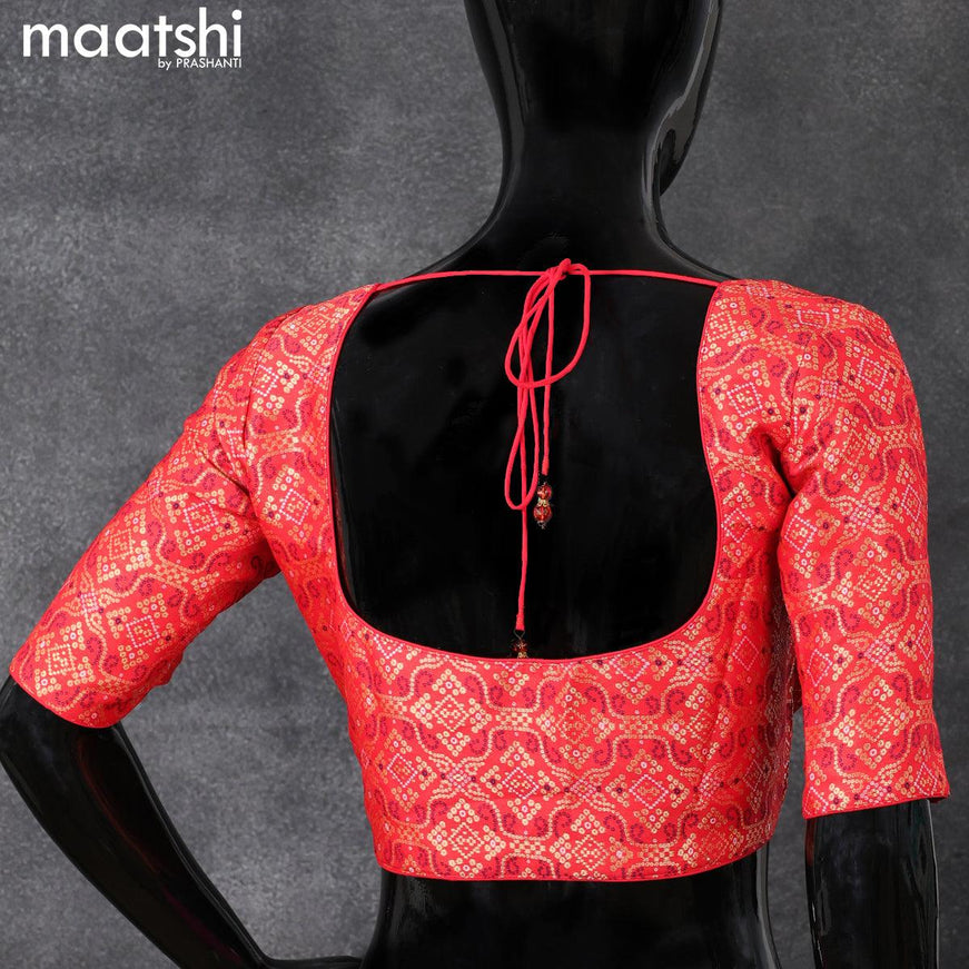 Readymade brocade blouse red with allover bandhani weaves and back knot - {{ collection.title }} by Prashanti Sarees