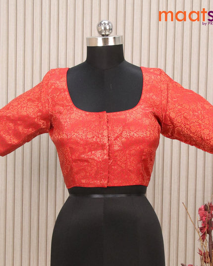 Readymade brocade blouse red with allover copper zari floral weaves and back knot - {{ collection.title }} by Prashanti Sarees