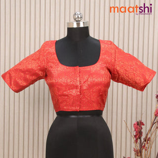 Readymade brocade blouse red with allover copper zari floral weaves and back knot
