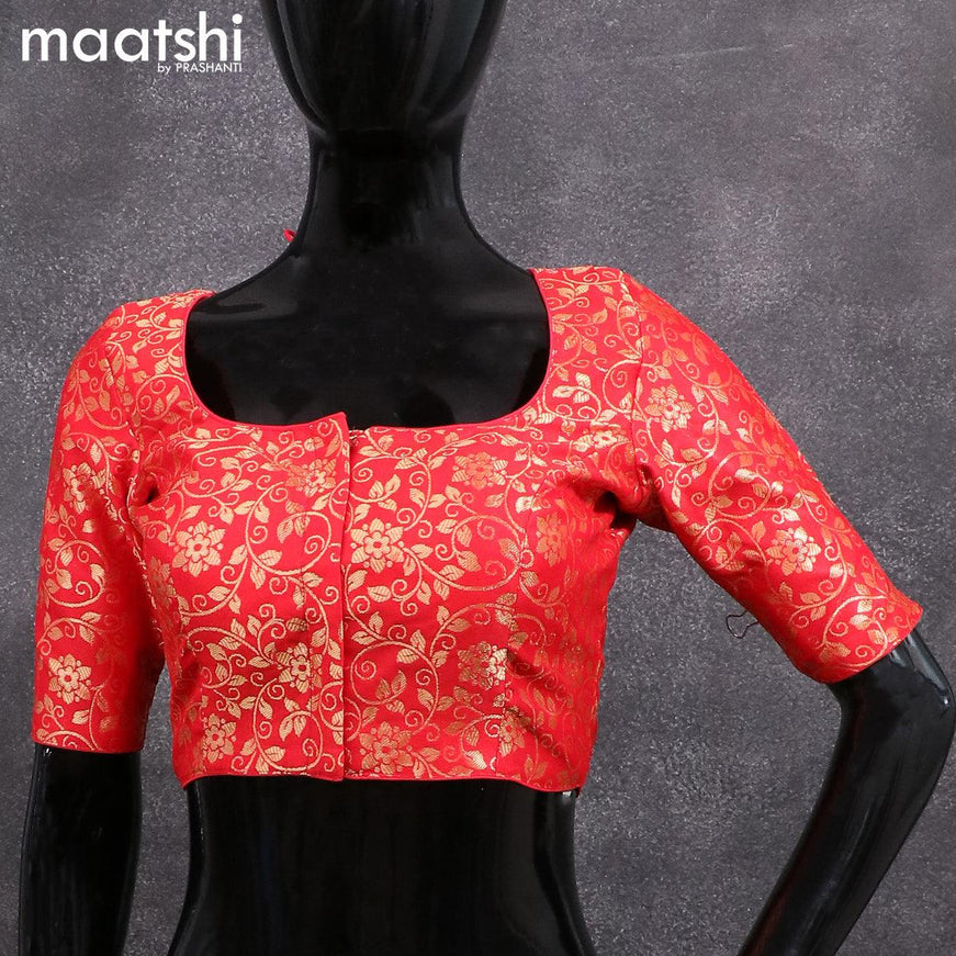 Readymade brocade blouse red with allover floral zari weaves and back knot - {{ collection.title }} by Prashanti Sarees