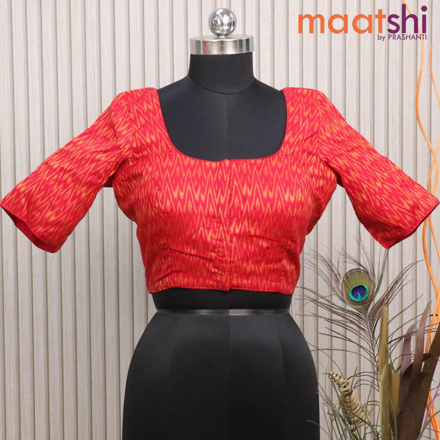 Readymade brocade blouse red with allover ikat weaves and back knot - {{ collection.title }} by Prashanti Sarees