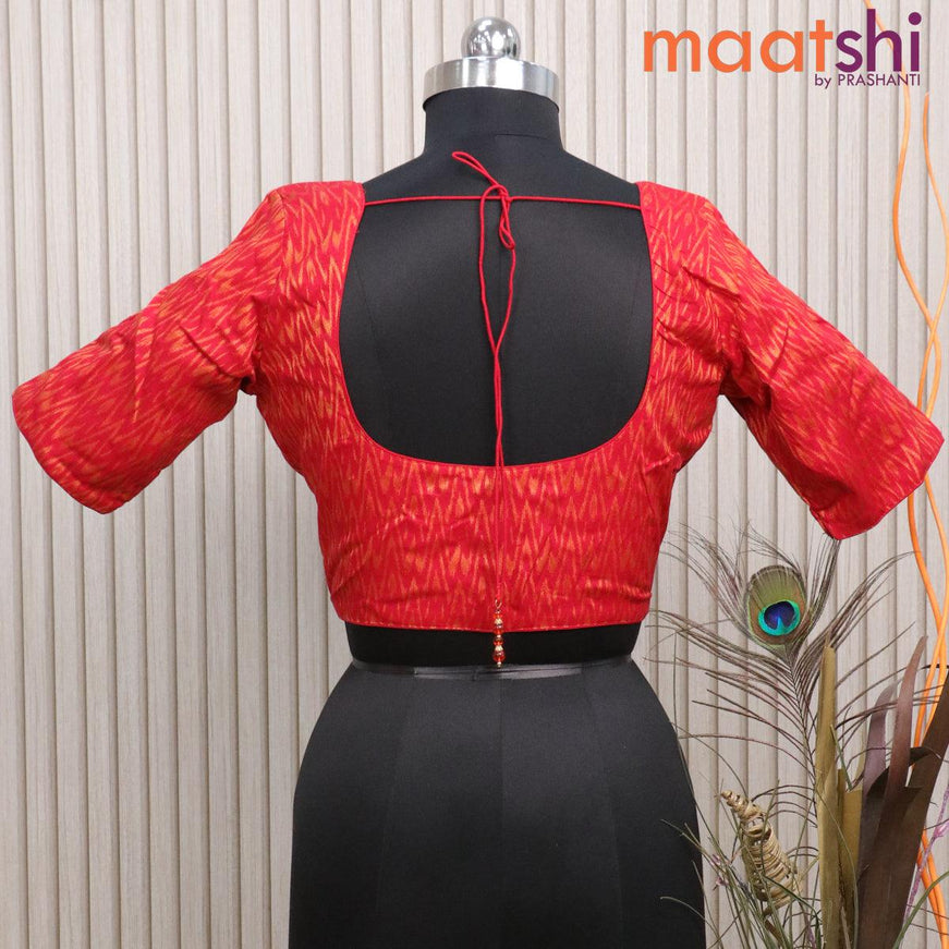 Readymade brocade blouse red with allover ikat weaves and back knot - {{ collection.title }} by Prashanti Sarees
