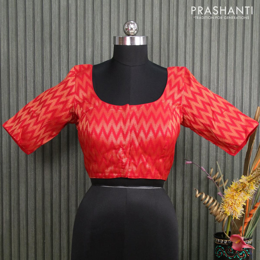 Readymade brocade blouse red with allover ikat zari weaves and back knot - {{ collection.title }} by Prashanti Sarees