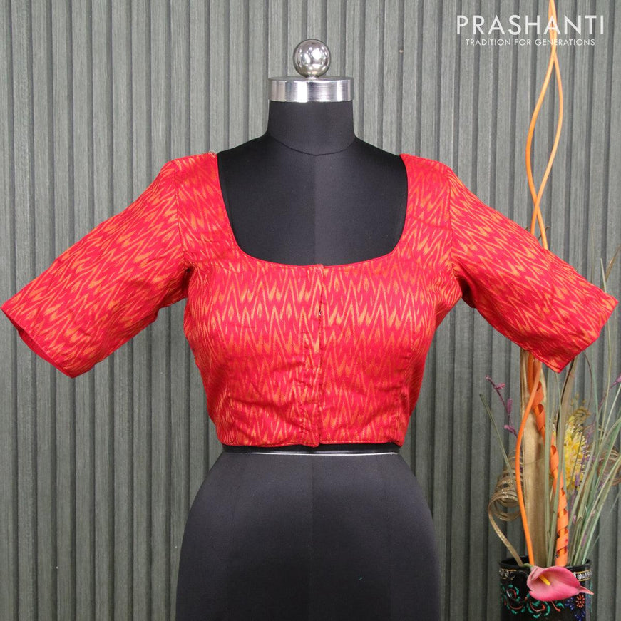 Readymade brocade blouse red with allover ikat zari weaves and back knot - {{ collection.title }} by Prashanti Sarees