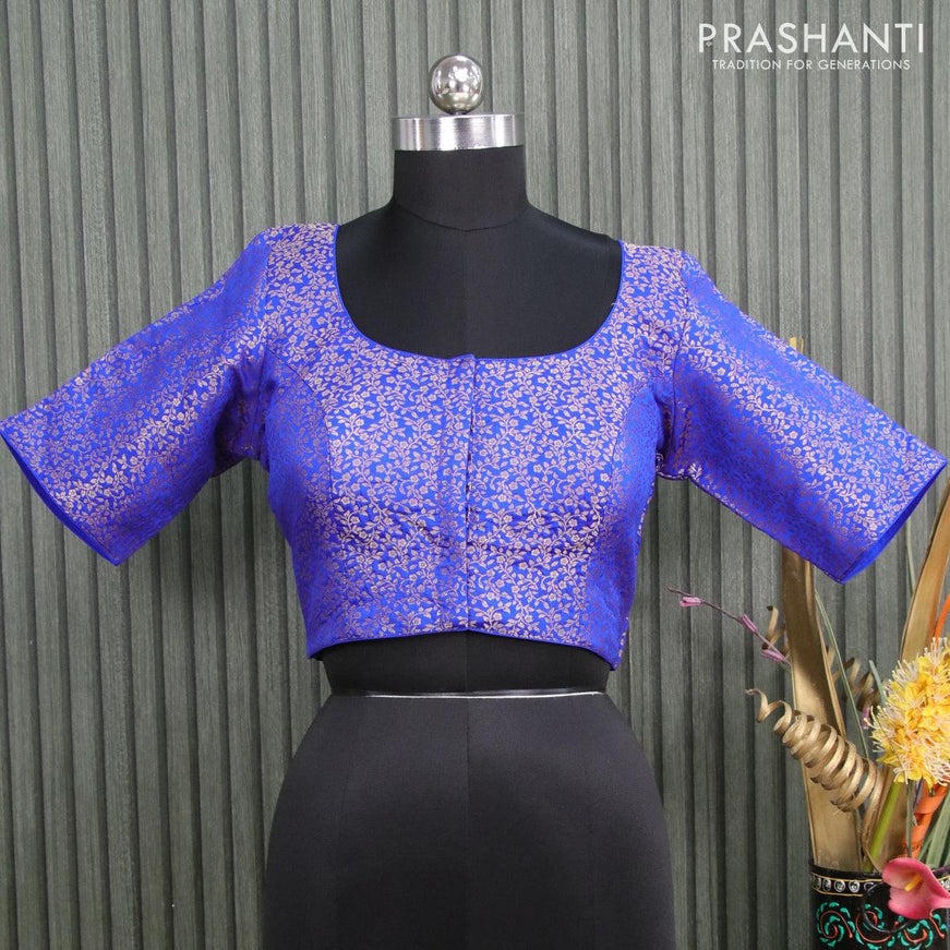 Readymade brocade blouse royal blue with allover zari weaves and back knot - {{ collection.title }} by Prashanti Sarees