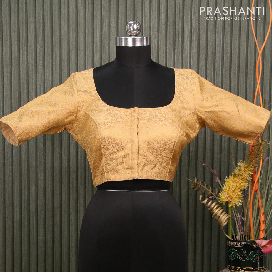 Readymade brocade blouse sandal with allover zari woven brocade weaves and back knot - {{ collection.title }} by Prashanti Sarees