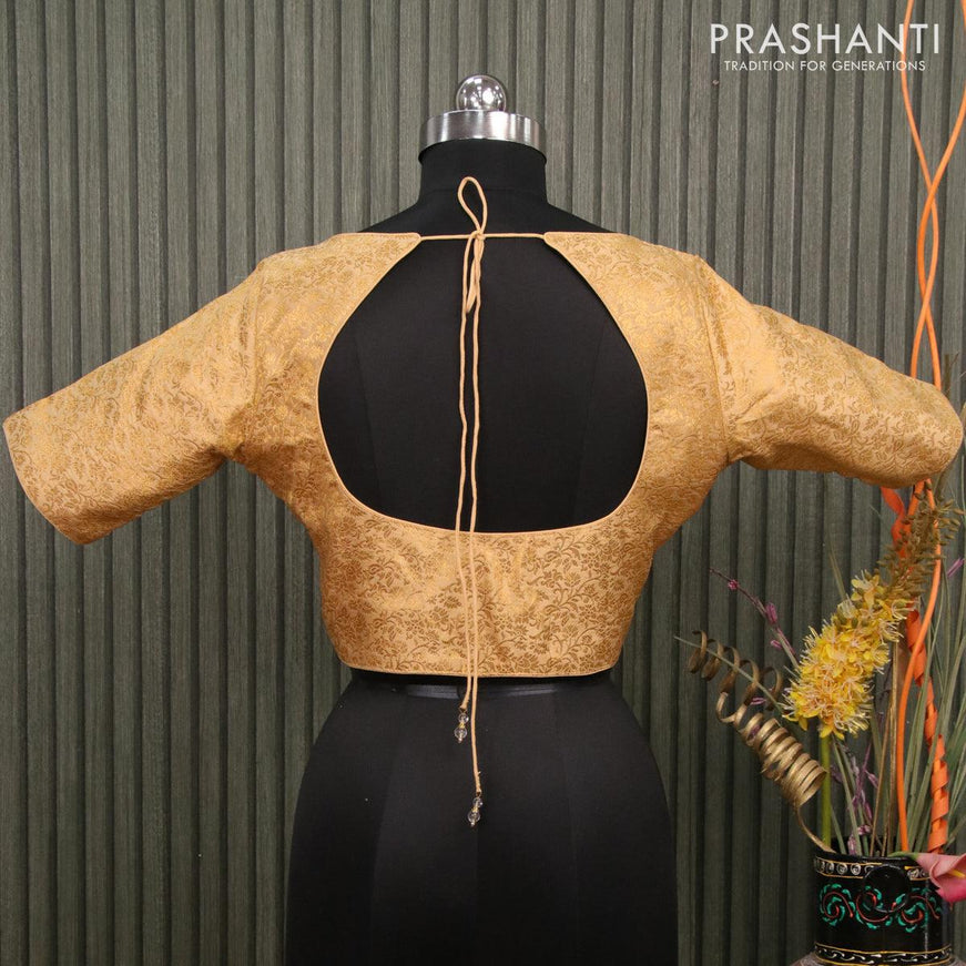 Readymade brocade blouse sandal with allover zari woven brocade weaves and back knot - {{ collection.title }} by Prashanti Sarees