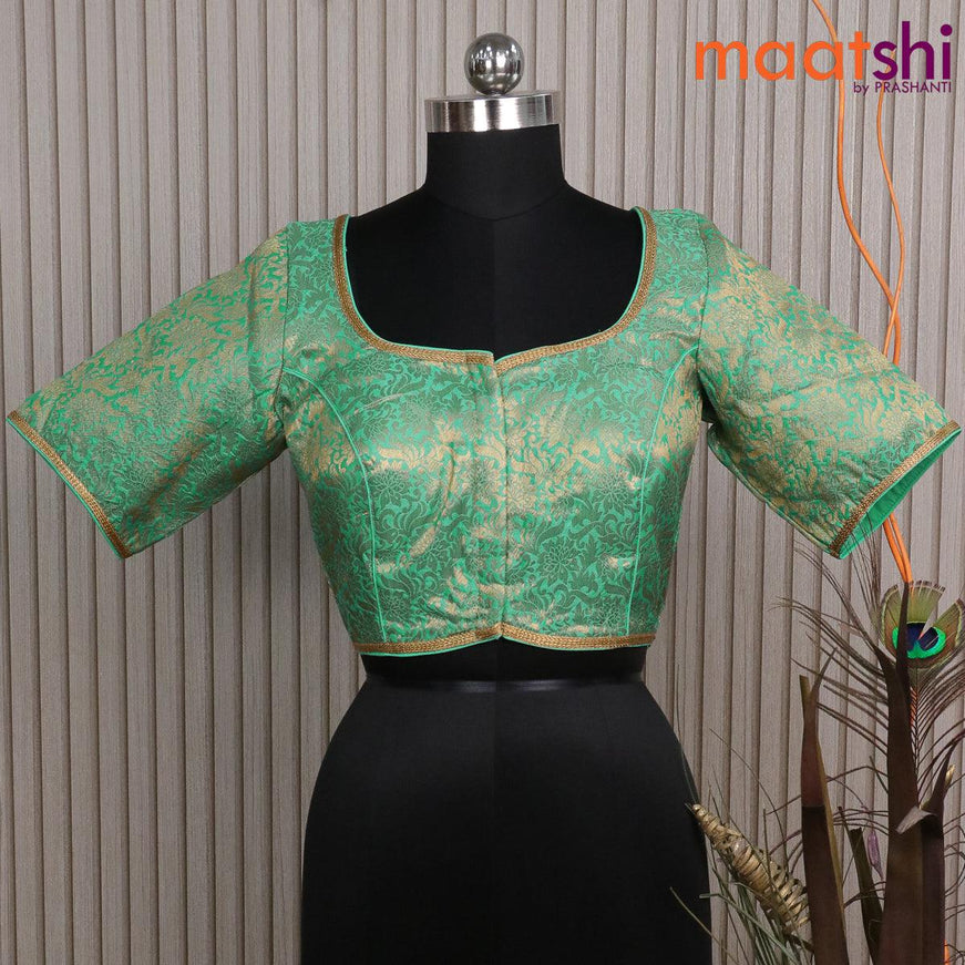 Readymade brocade blouse teal green shade with allover zari weaves and back knot - {{ collection.title }} by Prashanti Sarees