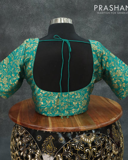 Readymade brocade blouse teal green with allover brocade weaves and back knot - {{ collection.title }} by Prashanti Sarees