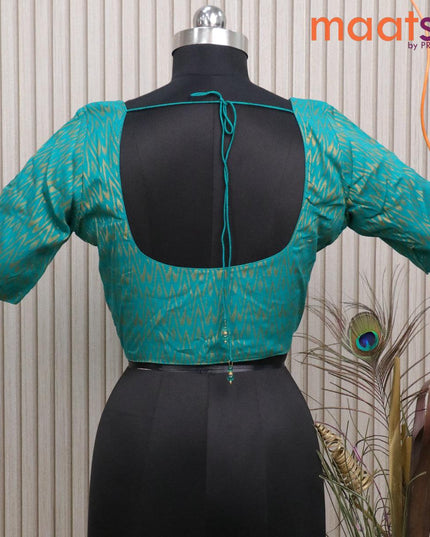 Readymade brocade blouse teal green with allover ikat weaves and back knot - {{ collection.title }} by Prashanti Sarees