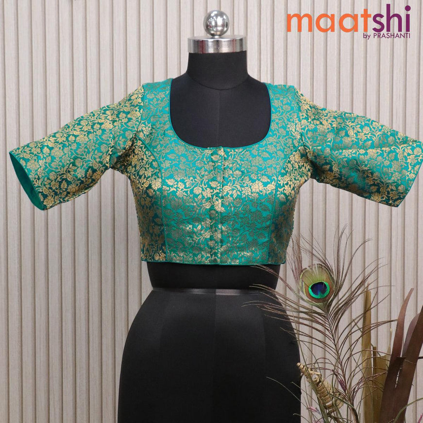 Readymade brocade blouse teal green with allover zari weaves and back knot - {{ collection.title }} by Prashanti Sarees