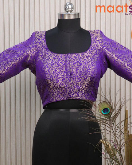 Readymade brocade blouse violet with allover floral zari weaves and back knot - {{ collection.title }} by Prashanti Sarees