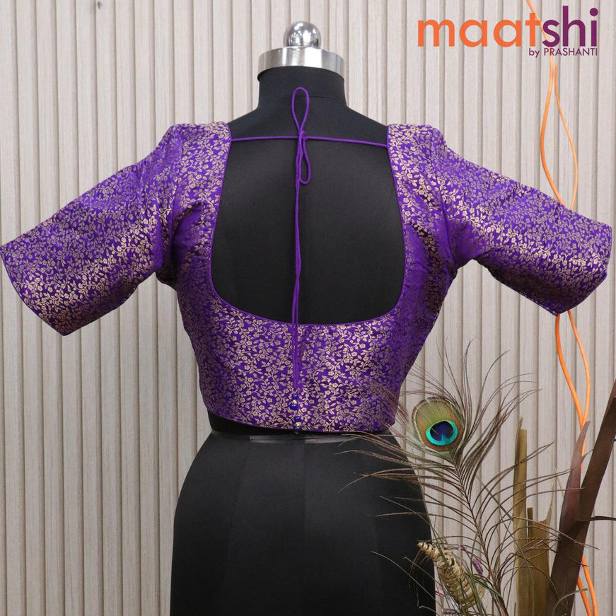 Readymade brocade blouse violet with allover floral zari weaves and back knot - {{ collection.title }} by Prashanti Sarees