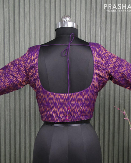 Readymade brocade blouse violet with allover ikat zari weaves and back knot - {{ collection.title }} by Prashanti Sarees
