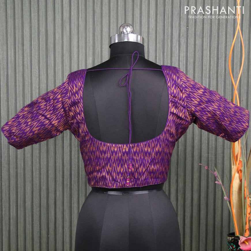 Readymade brocade blouse violet with allover ikat zari weaves and back knot - {{ collection.title }} by Prashanti Sarees