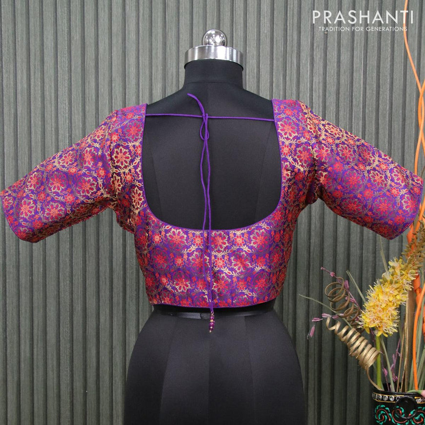 Readymade brocade blouse violet with allover zari woven brocade weaves and back knot - {{ collection.title }} by Prashanti Sarees