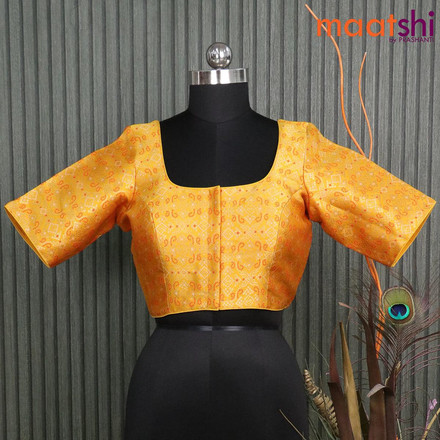 Readymade brocade blouse yellow with allover bandhani zari weaves and back knot - {{ collection.title }} by Prashanti Sarees