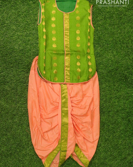 Readymade Panchagajam with kurtha green and peach with self emboss & buttas for 4 years - {{ collection.title }} by Prashanti Sarees