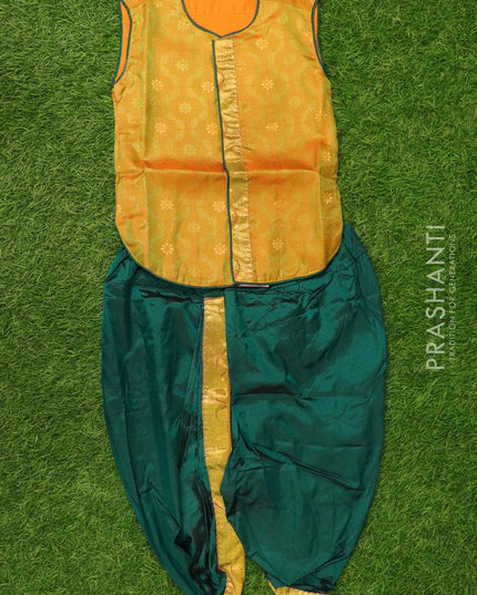 Readymade Panchagajam with kurtha mango yellow and peacock green with self emboss & buttas for 4 years - {{ collection.title }} by Prashanti Sarees