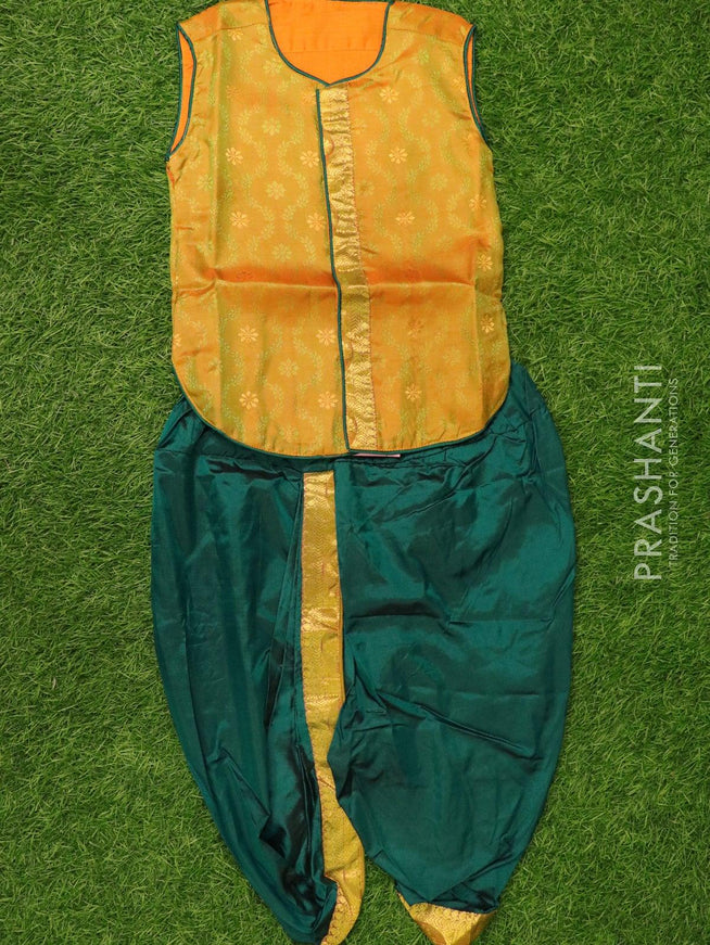 Readymade Panchagajam with kurtha mango yellow and peacock green with self emboss & buttas for 4 years - {{ collection.title }} by Prashanti Sarees