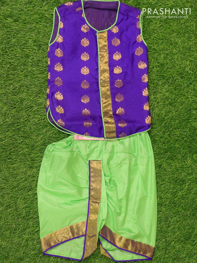Readymade Panchagajam with kurtha violet and pista green with self emboss & buttas for 3 months - {{ collection.title }} by Prashanti Sarees