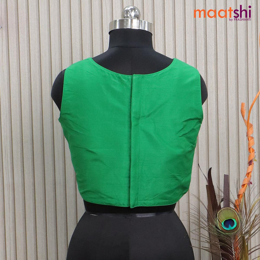 Readymade raw silk blouse green with plain body and back open & sleeve attached - {{ collection.title }} by Prashanti Sarees