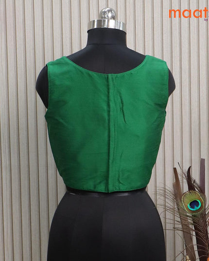 Readymade raw silk blouse green with plain body and back open & sleeve attached - {{ collection.title }} by Prashanti Sarees