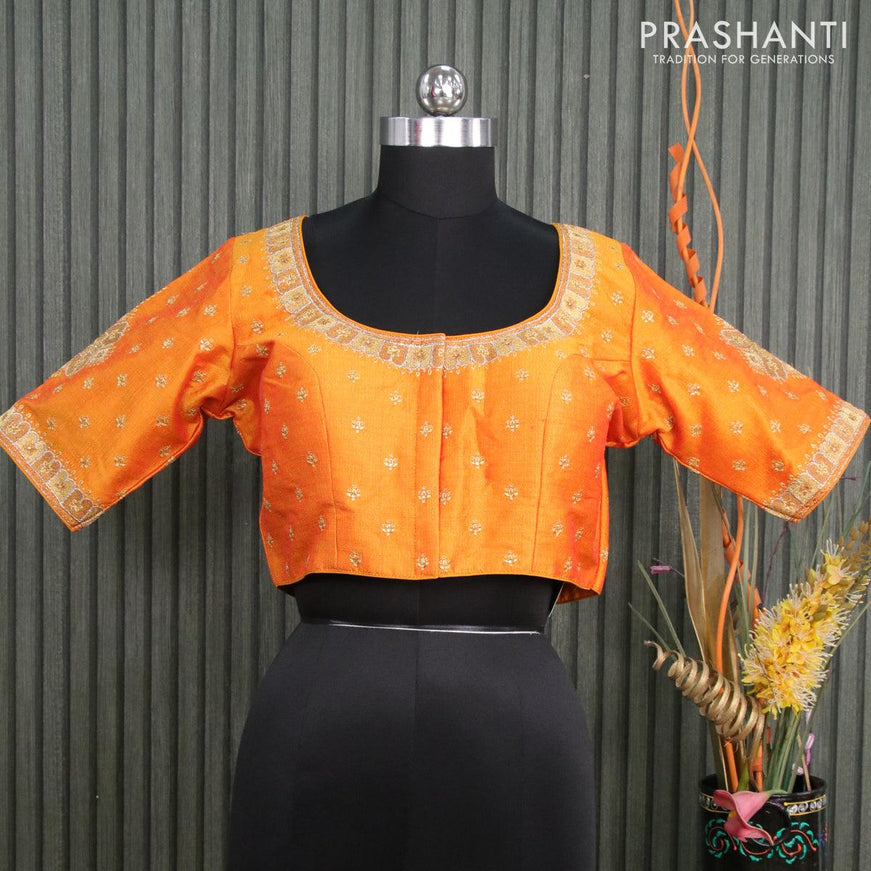 Readymade raw silk blouse mango yellow with aari work and back knot - {{ collection.title }} by Prashanti Sarees