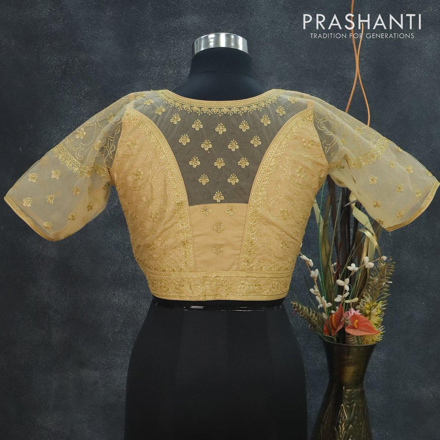 Readymade raw silk blouse sandal and embroidery work with back and sleeve netted pattern - {{ collection.title }} by Prashanti Sarees