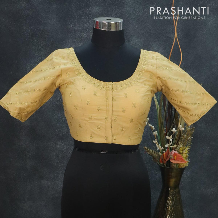 Readymade raw silk blouse sandal with arri work and back knot - {{ collection.title }} by Prashanti Sarees