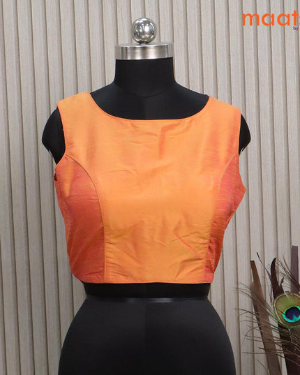 Readymade raw silk blouse yellowish orange with plain body and back open & sleeve attached - {{ collection.title }} by Prashanti Sarees