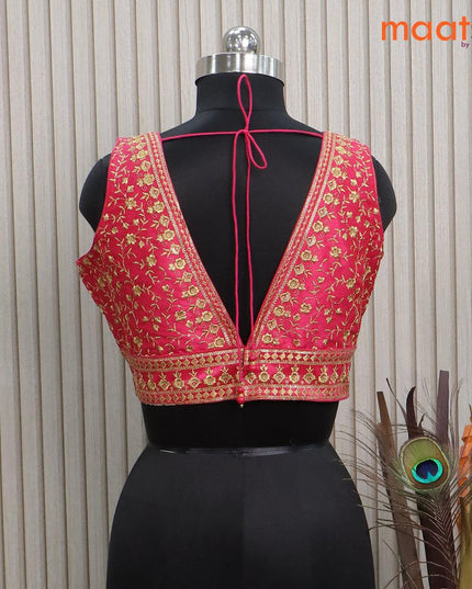 Readymade raw silk sleeveless blouse pink with embroidery work & v shape neck pattern and back open - {{ collection.title }} by Prashanti Sarees