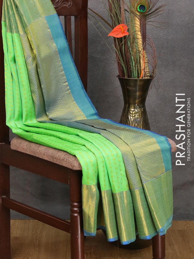 Roopam silk saree green and blue with allover zari woven butta weaves and paisley zari woven border - {{ collection.title }} by Prashanti Sarees