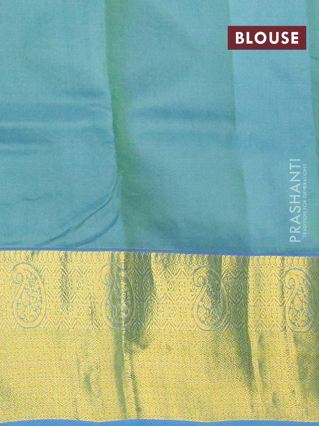 Roopam silk saree green and blue with allover zari woven butta weaves and paisley zari woven border - {{ collection.title }} by Prashanti Sarees