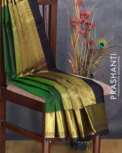 Roopam silk saree green and deep jamun shade with plain body and rich zari woven border - {{ collection.title }} by Prashanti Sarees