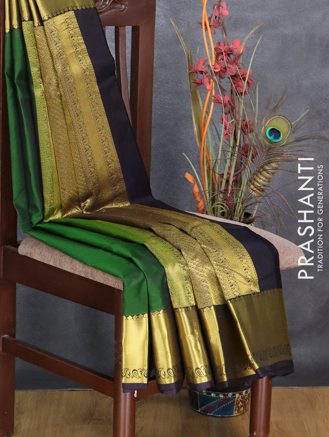 Roopam silk saree green and deep jamun shade with plain body and rich zari woven border - {{ collection.title }} by Prashanti Sarees