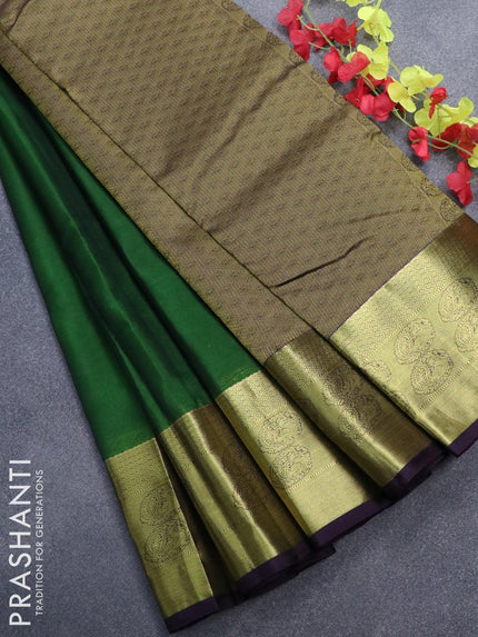 Roopam silk saree green and deep wine shade with plain body and rich zari woven border - {{ collection.title }} by Prashanti Sarees