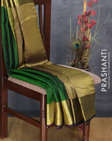 Roopam silk saree green and deep wine shade with plain body and rich zari woven border - {{ collection.title }} by Prashanti Sarees